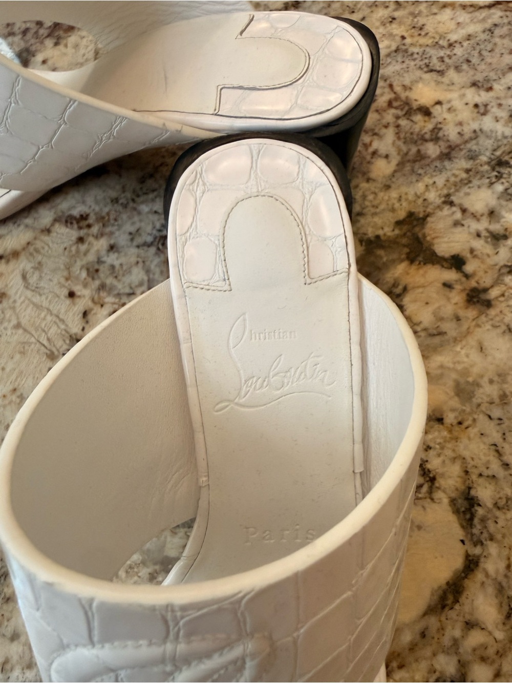 Christian Louboutin White Croc Embossed Thong Sandal Heels Size 36.5 - Picture 6 of 9